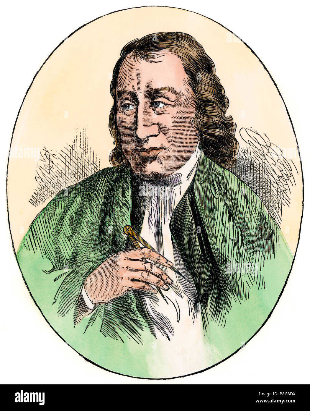 Patriot Samuel Adams portrait. À la main, gravure sur bois Banque D'Images