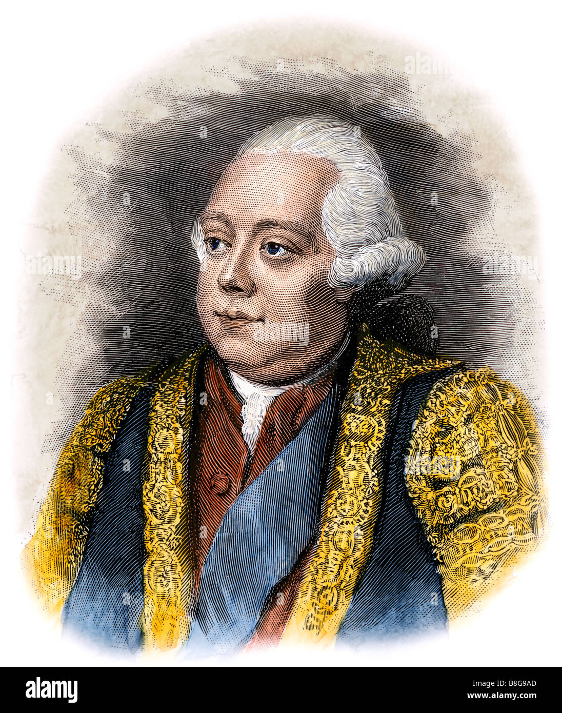 Frederick North connu sous le premier ministre Lord North au roi George III. À la main, gravure sur bois Banque D'Images