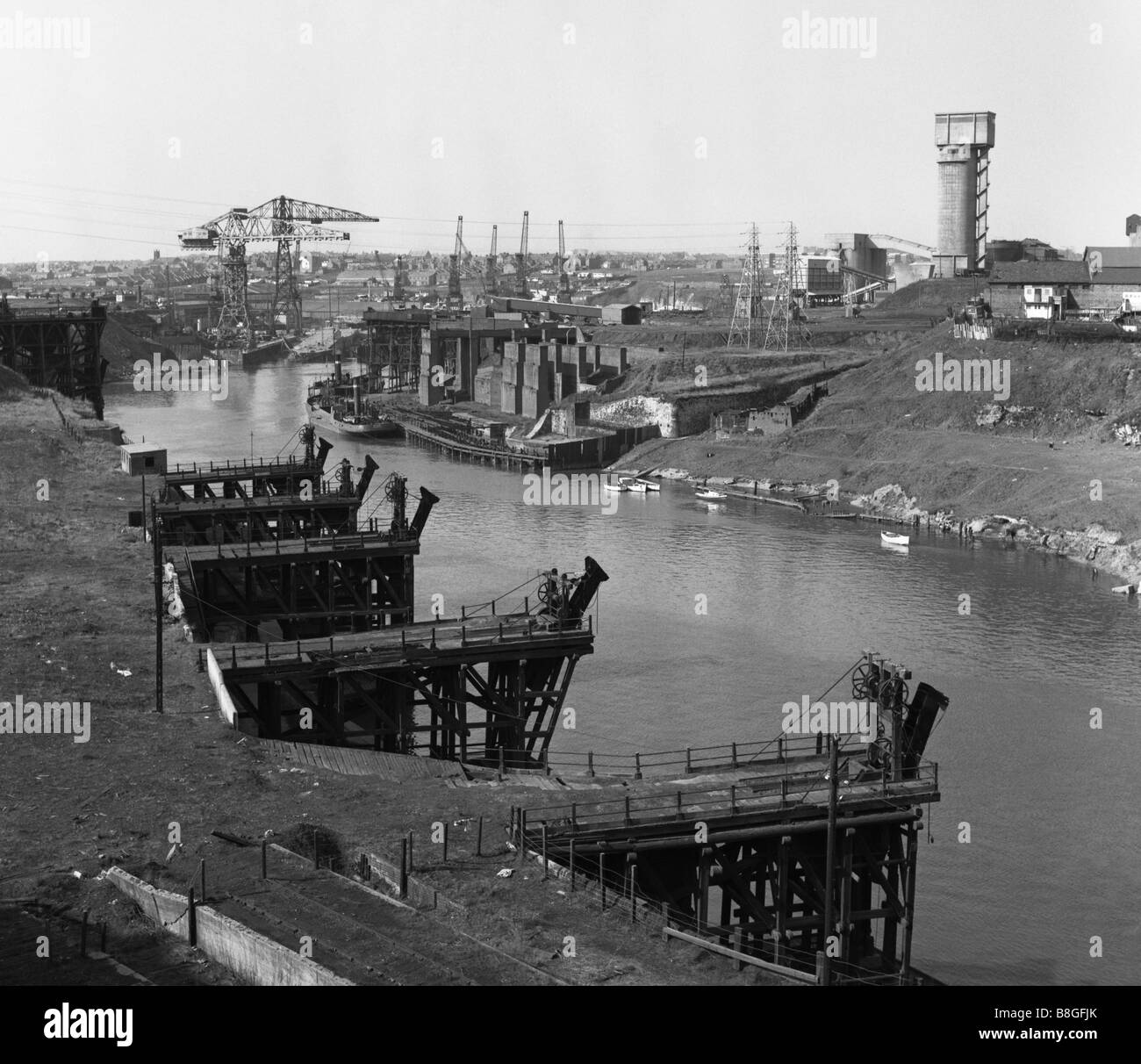 Sunderland et la mine de charbon Staithes Monkwearmouth vers 1970, Angleterre du Nord-Est, Royaume-Uni Banque D'Images
