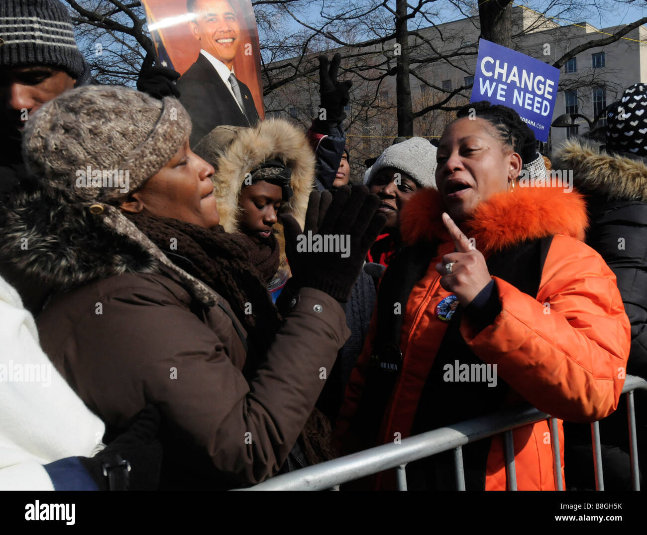 Les partisans de l'inauguration d'Obama à Washington DC le jour de l'investiture. Banque D'Images