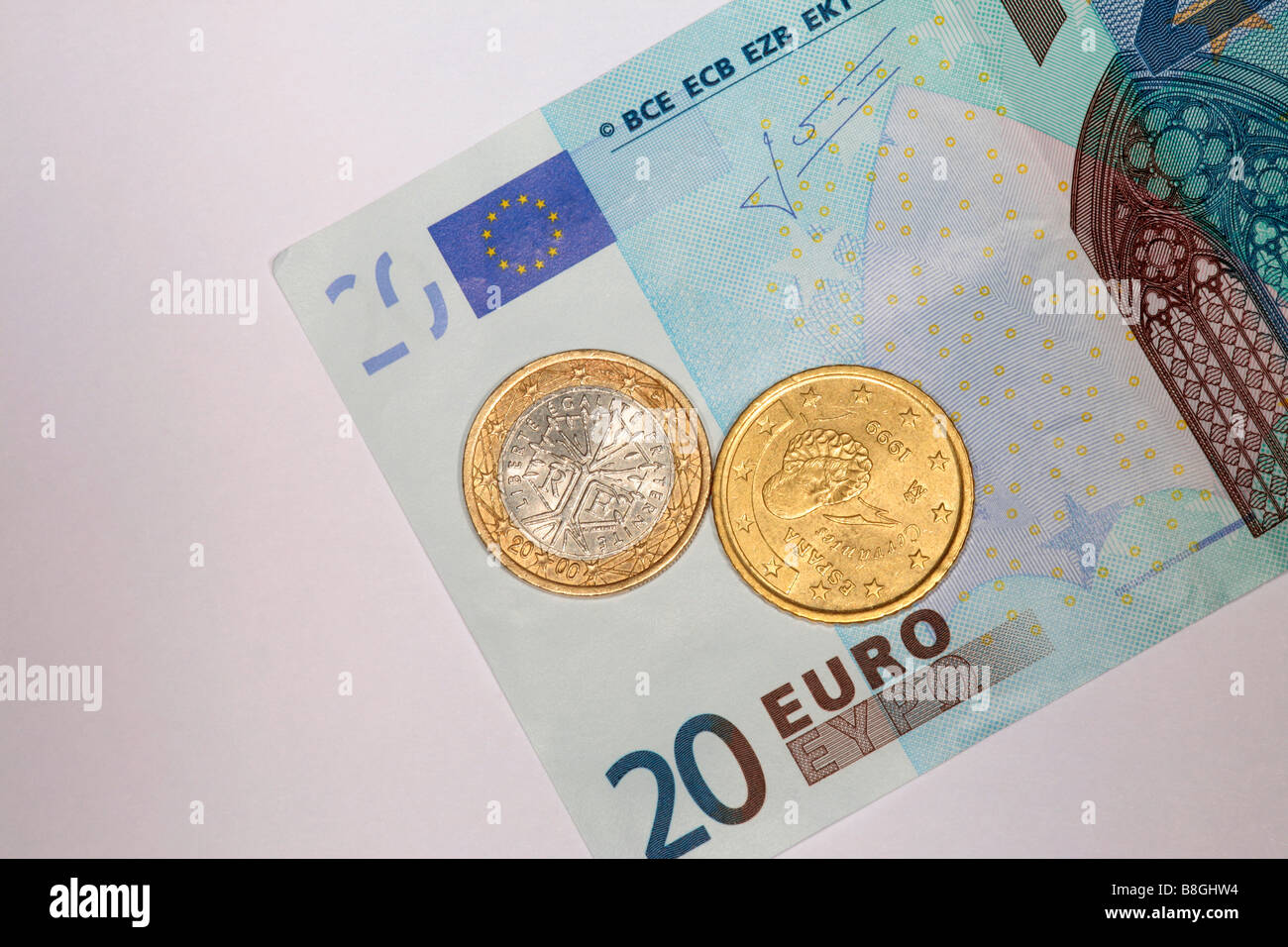 20 euro note avec coins Banque D'Images