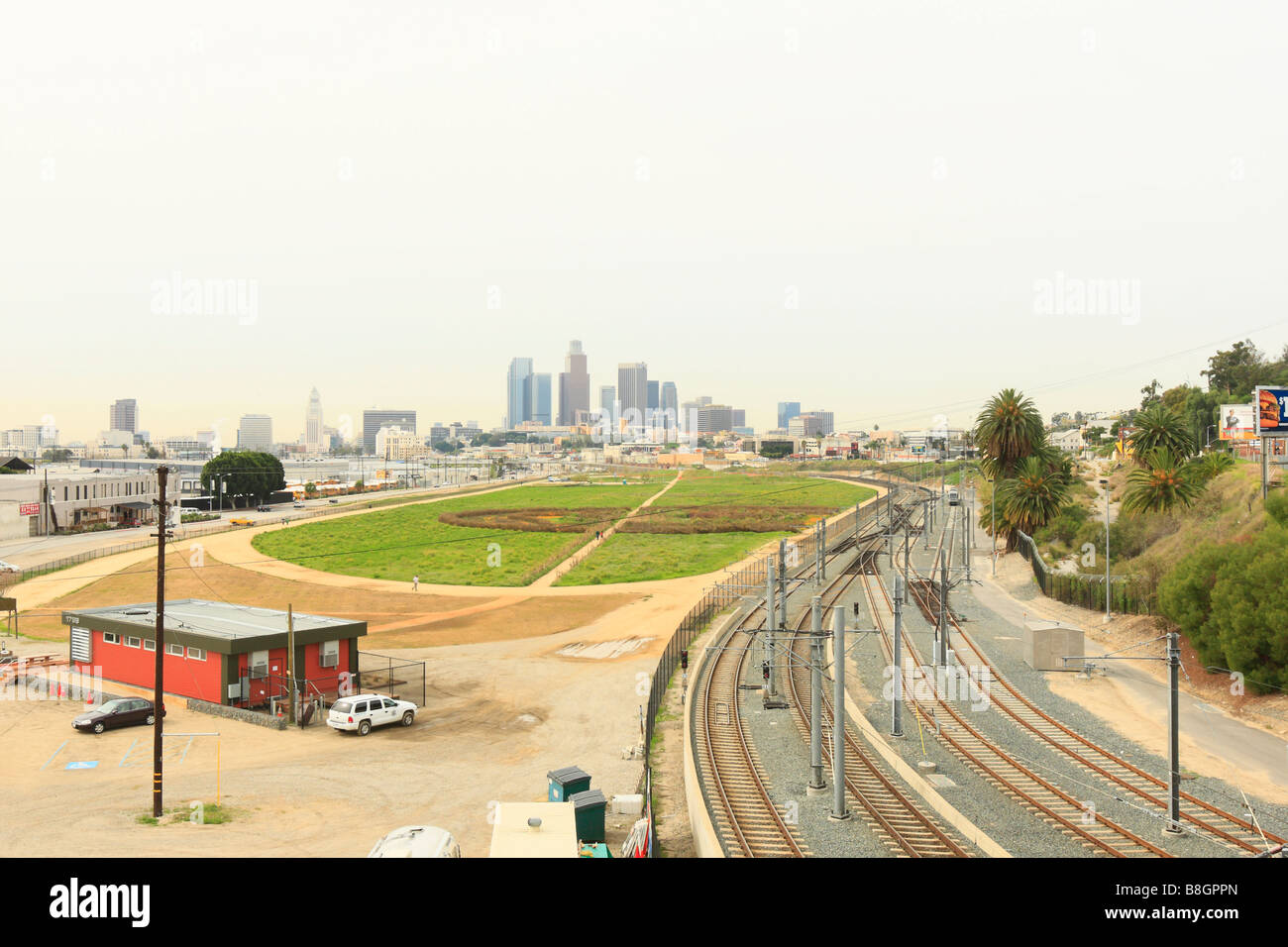 Los Angeles Downtown Skyline nuageux Banque D'Images