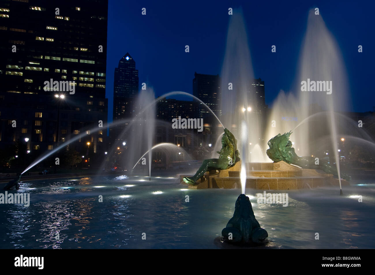 Swann Memorial Fountain à disl, Logan Square, Philadelphie, Pennsylvanie. Banque D'Images