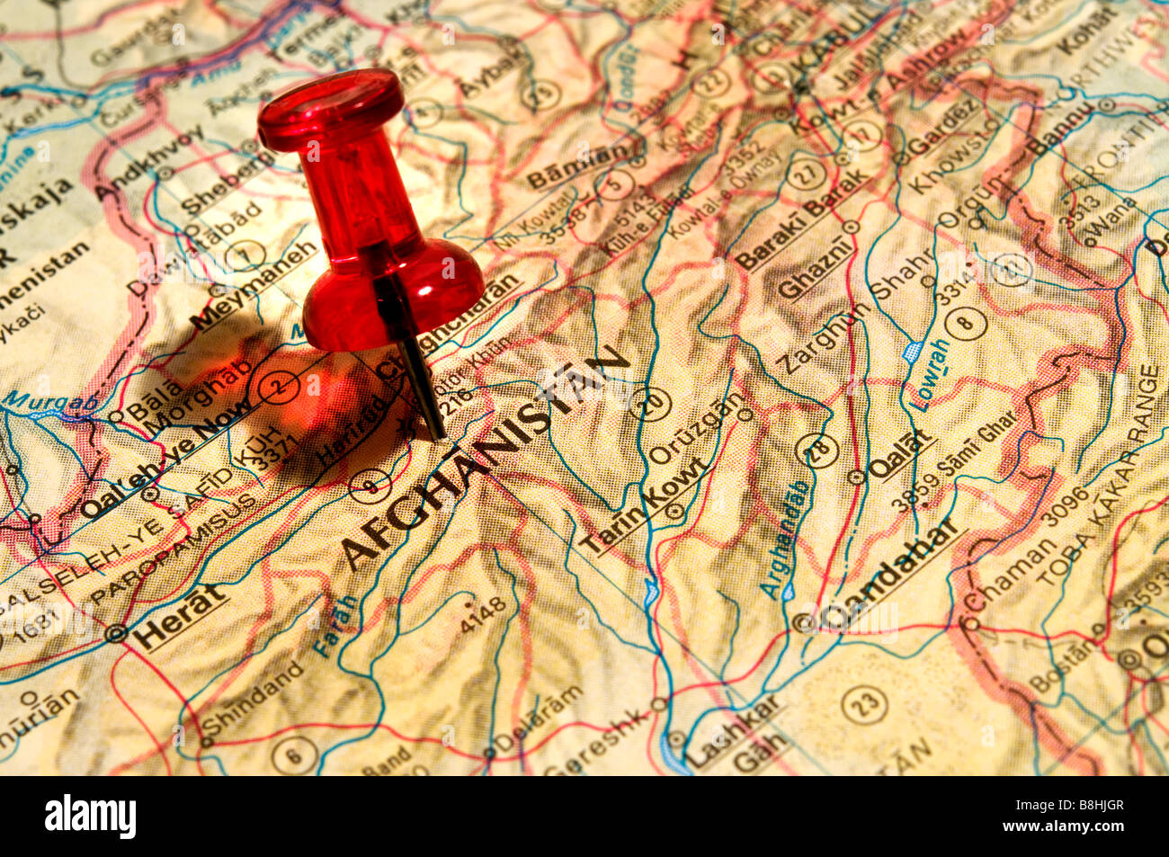 Punaise rouge sur un atlas Afghanistan Banque D'Images
