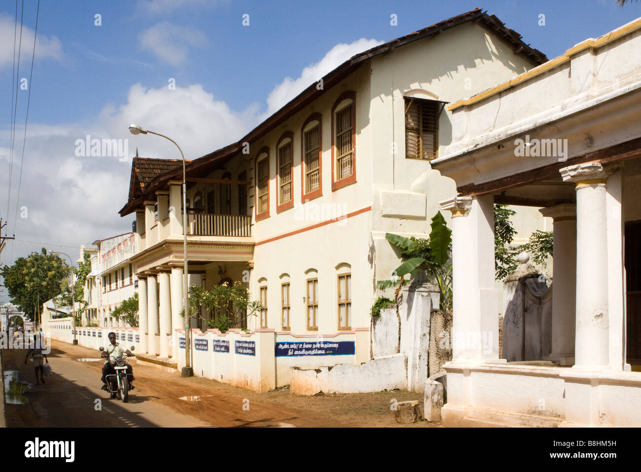 L'Inde Tamil Nadu Tranquebar Tharangambadi vieux bâtiments coloniaux danois utilisé comme école Banque D'Images