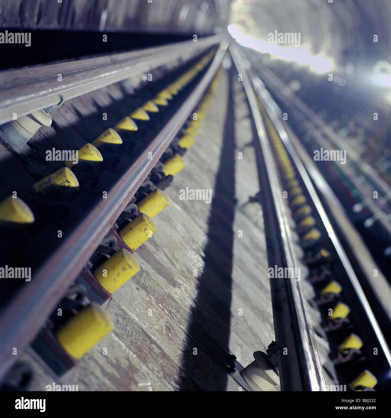 Trackwork nouvellement posées sur la Jubilee Line Extension, une partie de son réseau de métro Tube. Banque D'Images