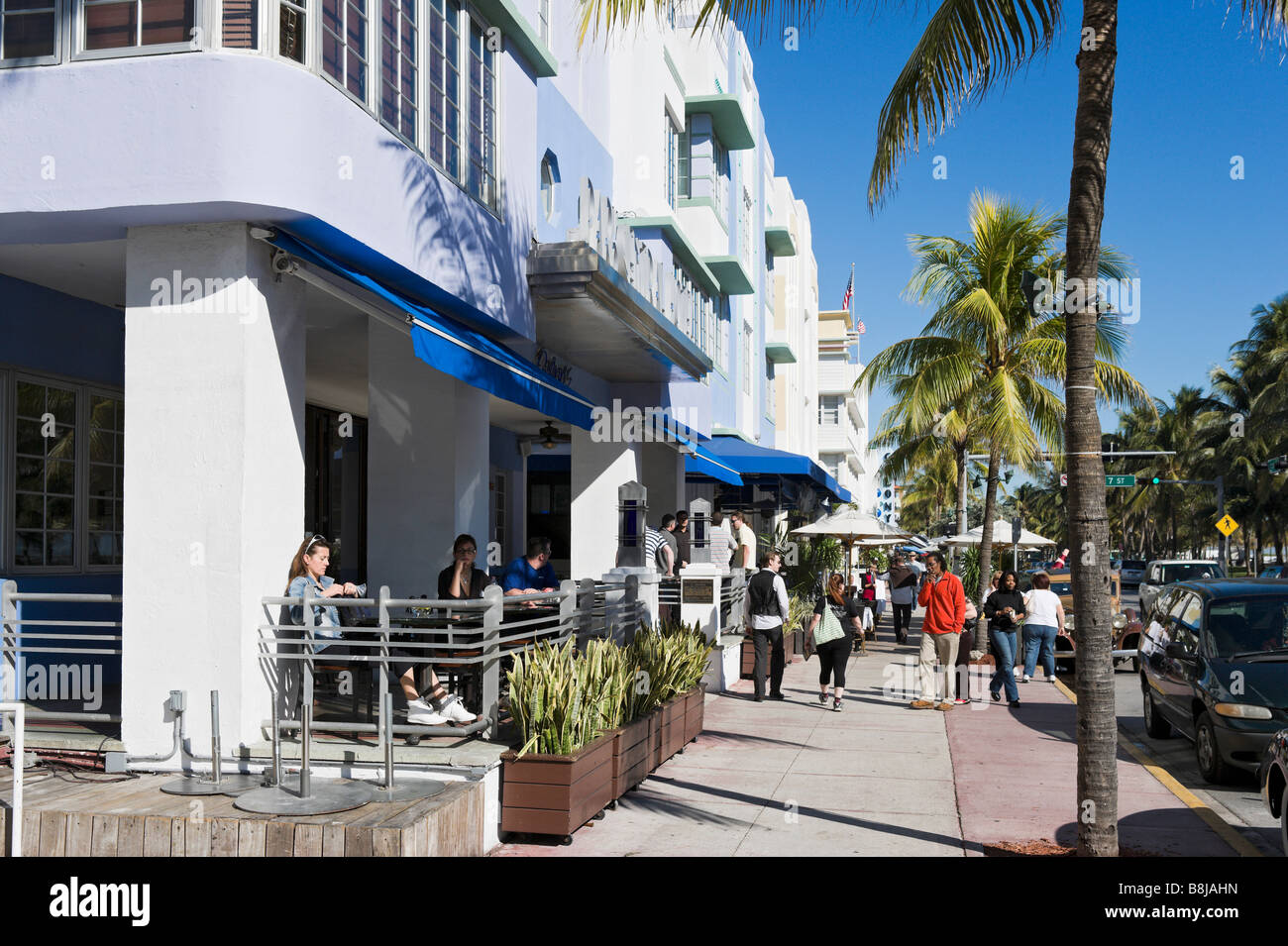 Hôtels sur Ocean Drive dans le quartier Art déco, South Beach, Miami Beach, Gold Coast, Florida, USA Banque D'Images