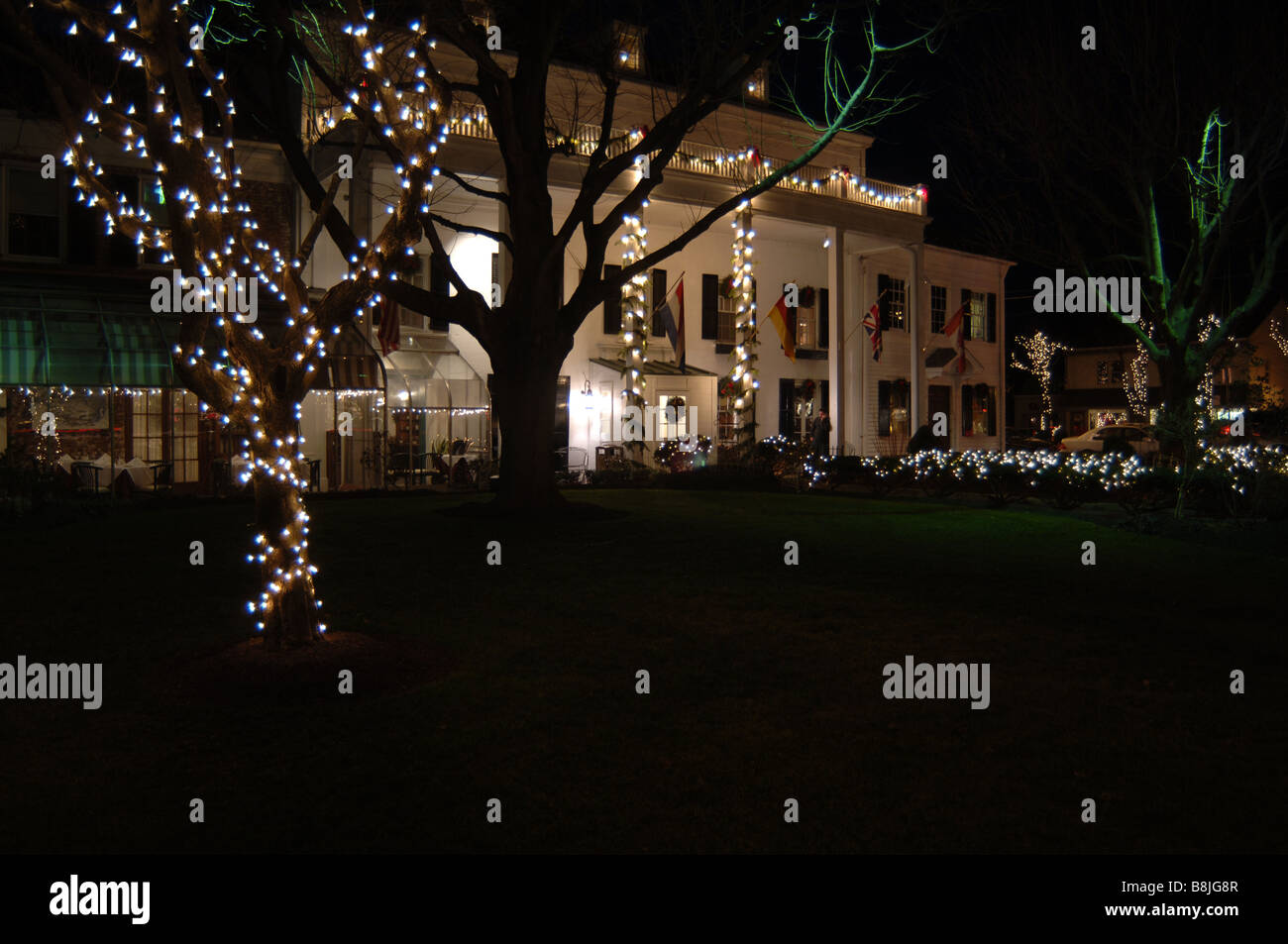 Beekman Arms Inn la nuit durant la période des fêtes, Rhinebeck, NEW YORK Banque D'Images