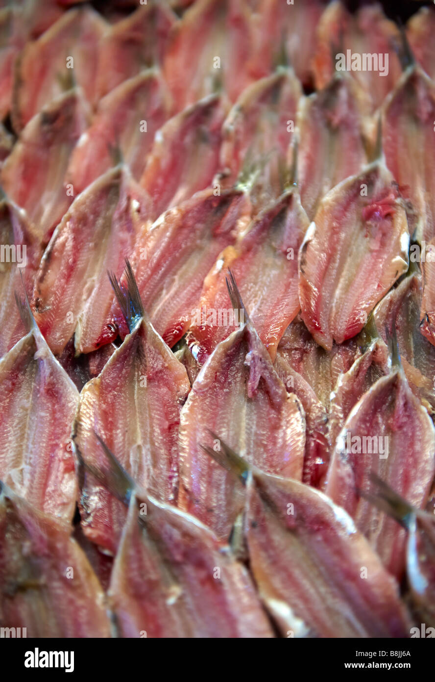 Anchois frais Marché aux poissons du Rialto de Venise Banque D'Images