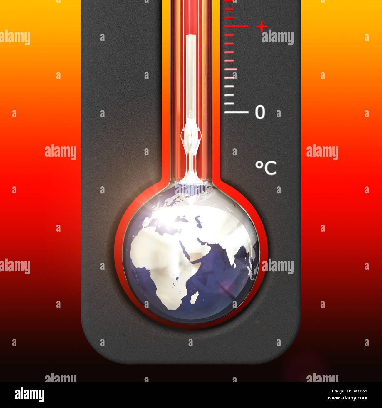 Une illustration par ordinateur d'un thermomètre, montrant le réchauffement de la terre comme le réservoir à mercure Banque D'Images