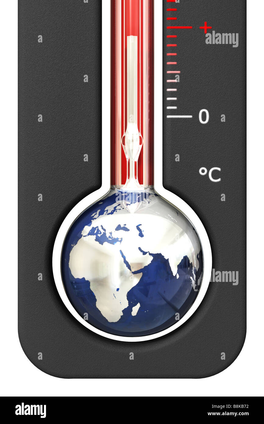 Une illustration par ordinateur d'un thermomètre, montrant le réchauffement de la terre comme le réservoir à mercure Banque D'Images