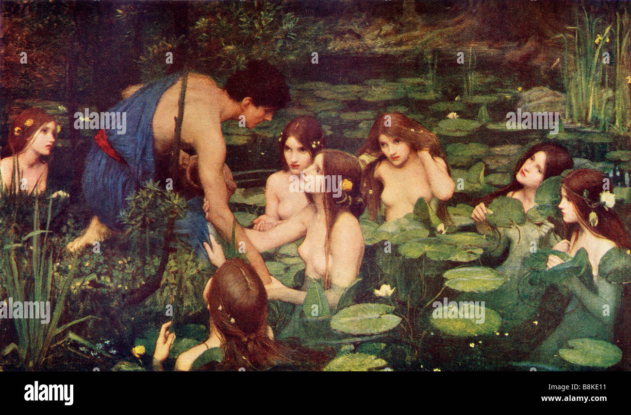 Hylas et les nymphes de l'eau, après la peinture de J W Waterhouse Banque D'Images