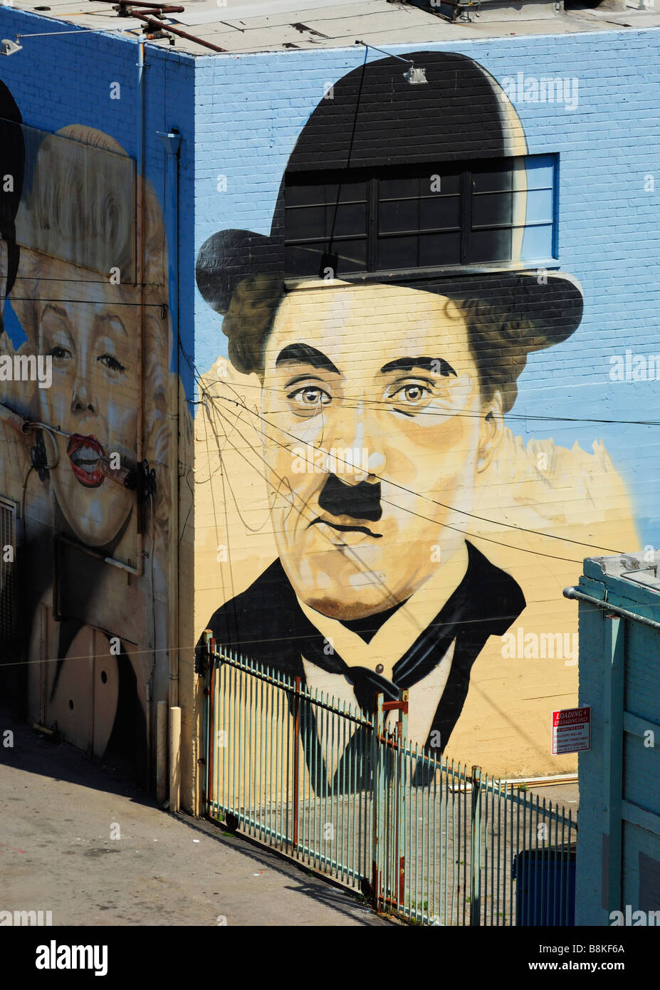 Charlie Chaplin et Marylin Monroe peinture murale à Hollywood, Los Angeles CA Banque D'Images