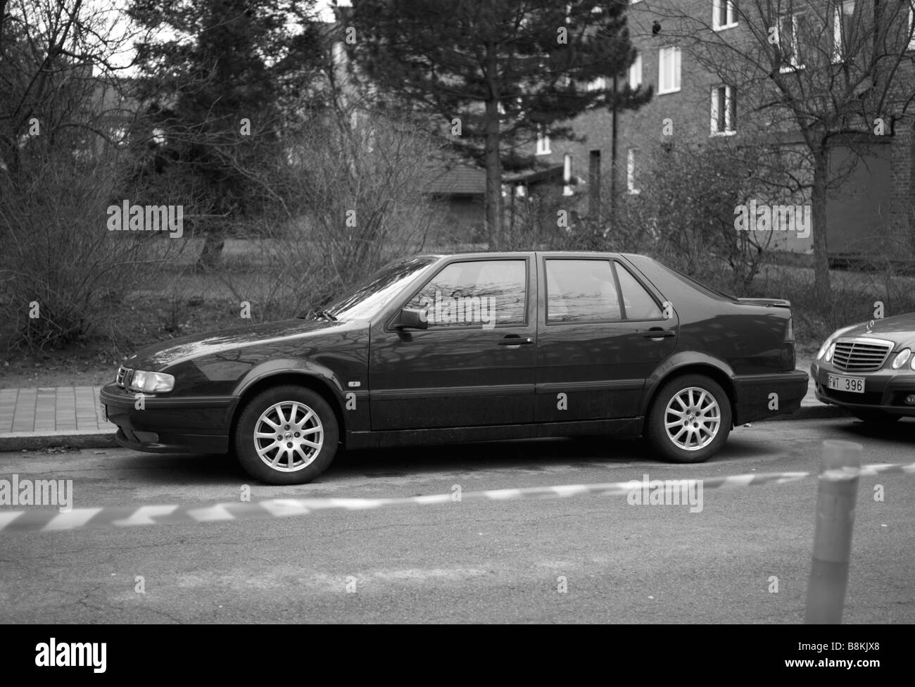 SAAB 9000 stationné à Helsingborg, Suède. Photo prise lors de leur grosse crise en février 2009. Pour un usage éditorial uniquement. Banque D'Images