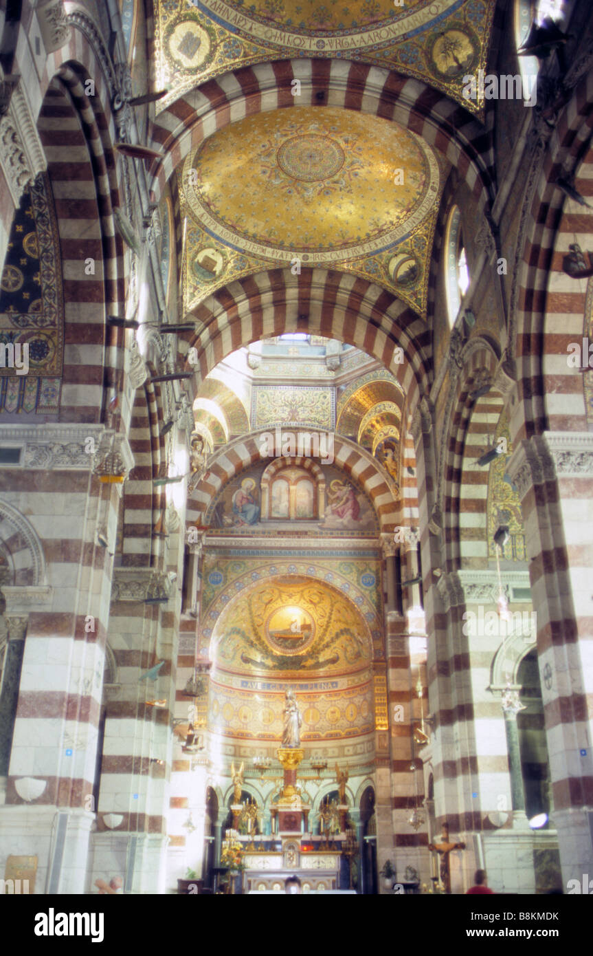 Marseille, intérieur de la Basilique de Notre-Dame de la Garde. Banque D'Images