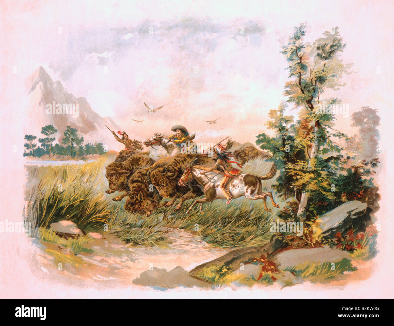 Chasse au bison dans le far west Banque D'Images