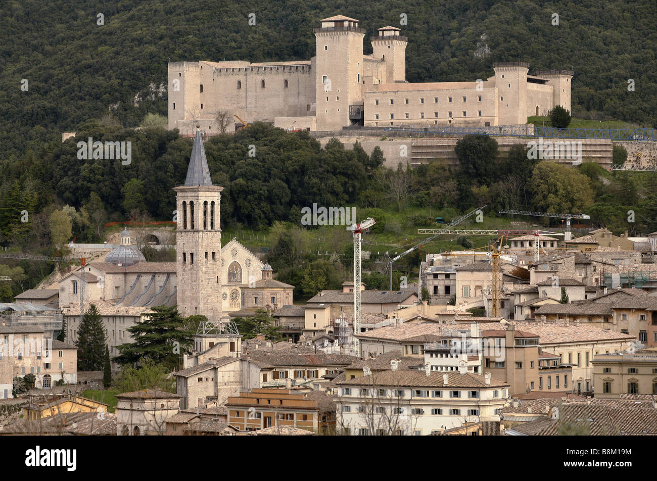 Rocca Albornoziana & Santa Maria dell'Assunta, Spoleto, Ombrie, Italie Banque D'Images