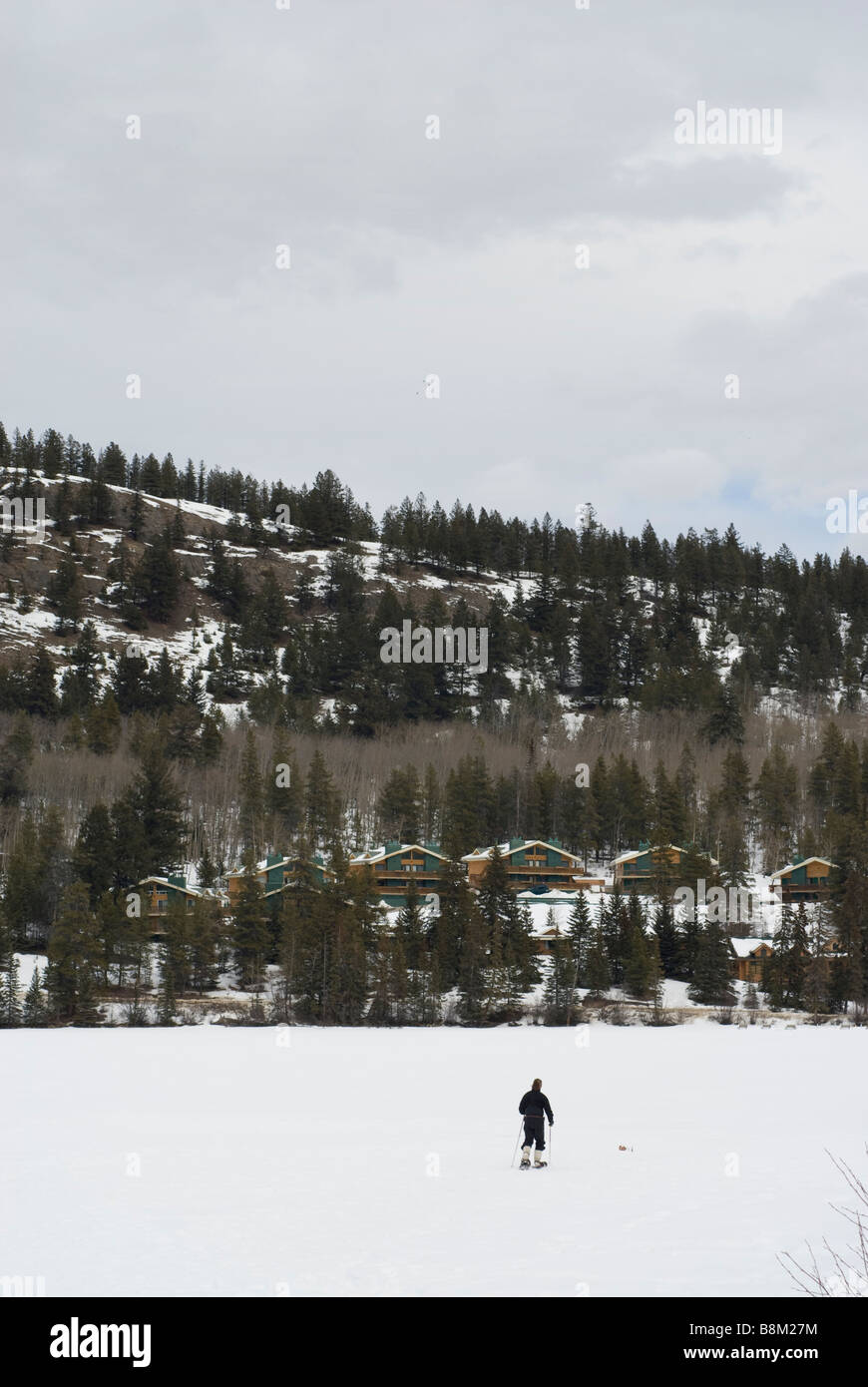 Le lac Pyramid, Jasper National Park, Alberta, Canada. Banque D'Images