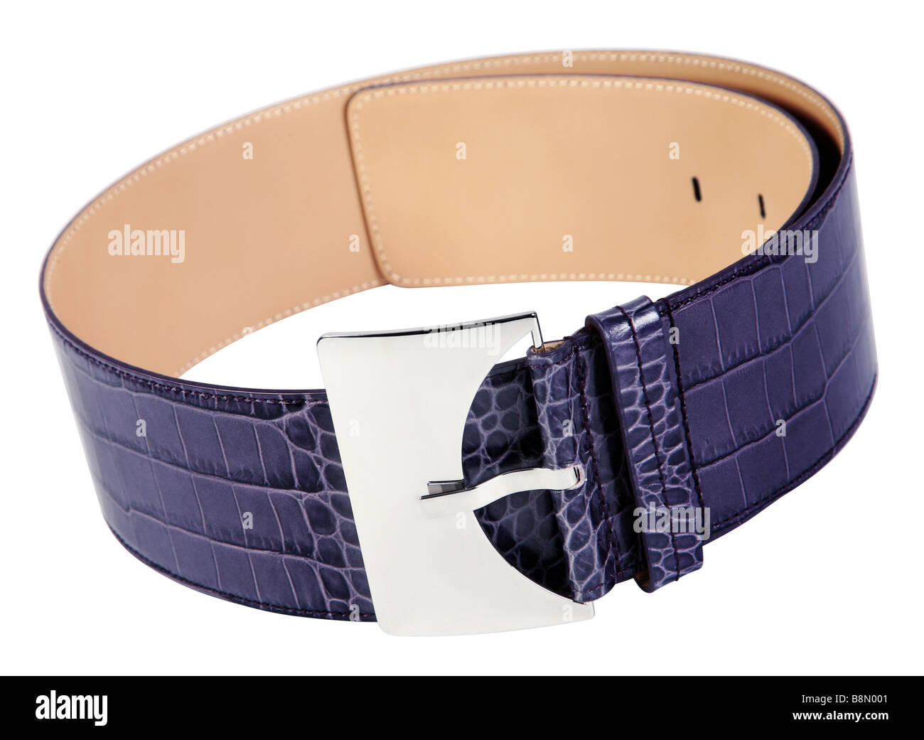 Vue détaillée de l'accessoire ceinture marron sur blanc Banque D'Images