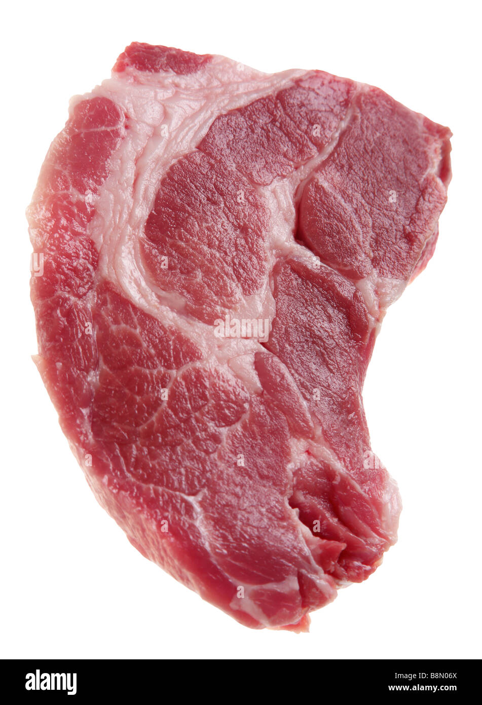 La viande steak de porc gros plan sur fond blanc Banque D'Images