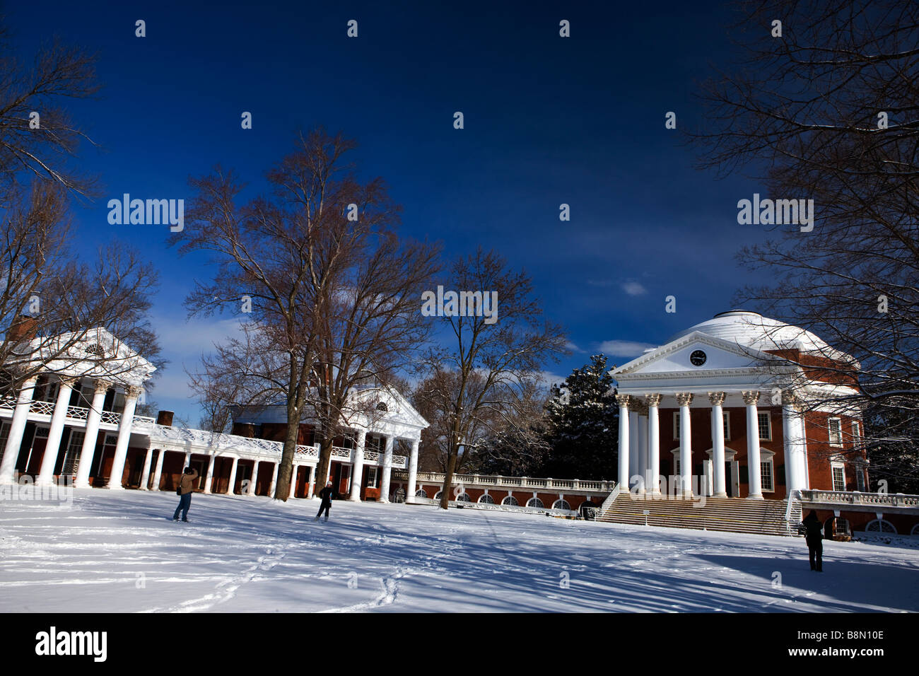 La Rotonde et la Pelouse couverte de neige fraîche Université de Virginie à Charlottesville en Virginie Banque D'Images