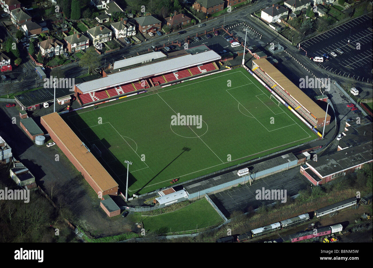 Vue aérienne du stade Aggborough Kidderminster Harriers Football Club sol UK Angleterre Worcestershire Banque D'Images