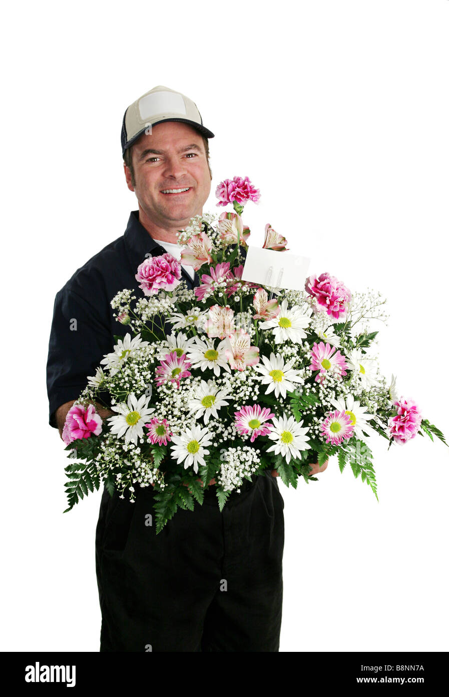 Un livreur apporter des fleurs Photo Stock - Alamy