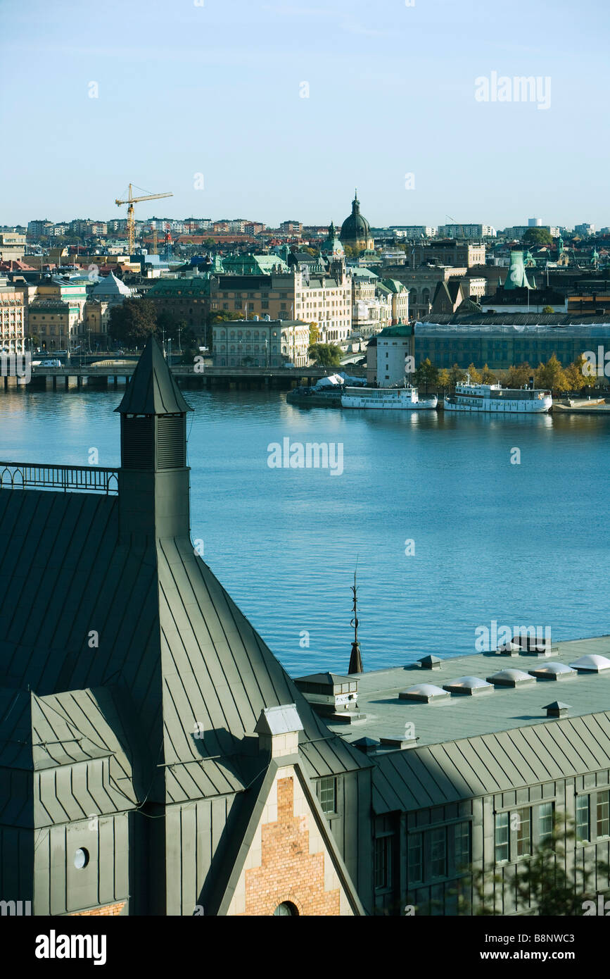 La Suède, Stockholm, quartier de la vieille ville vue du canal Banque D'Images