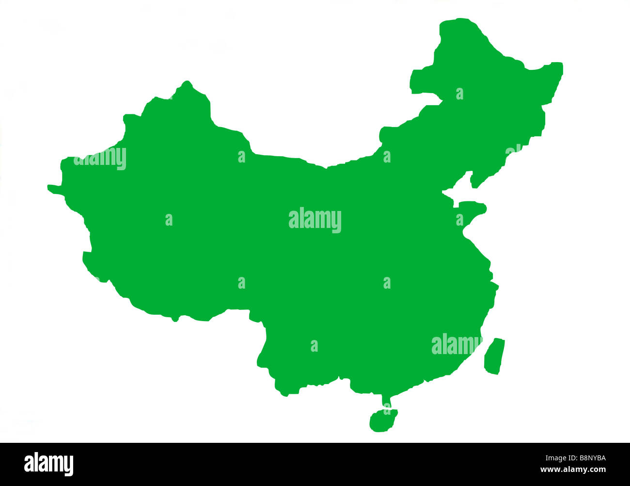 Contour vert carte de Chine isolé sur fond blanc Banque D'Images