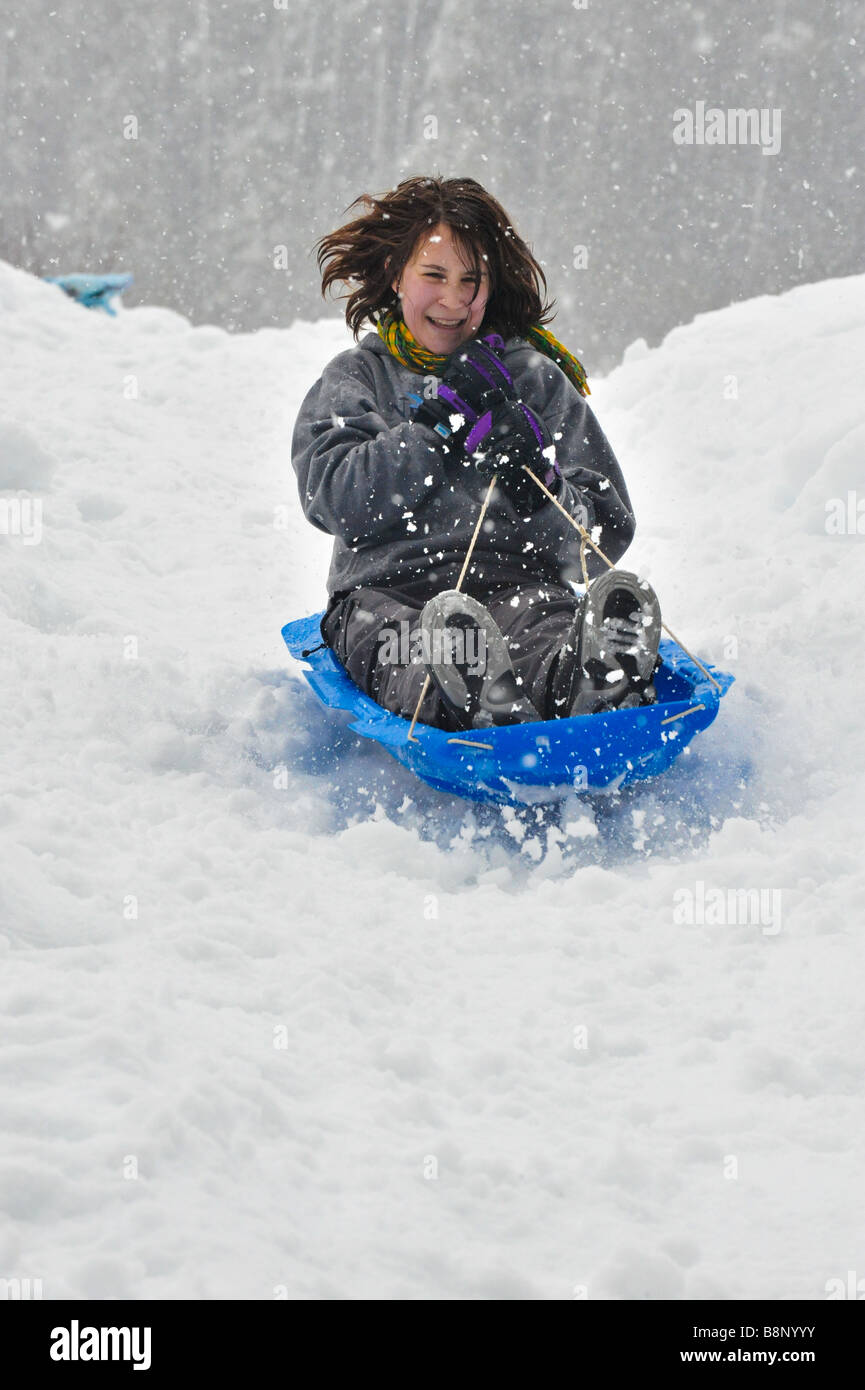 Portrait de la luge dans la neige sur une soucoupe Photo Stock - Alamy
