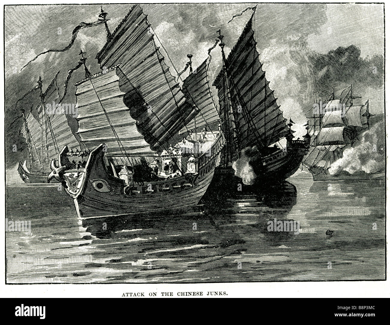 Attaque de jonques chinoises du commerce asiatique Chine junker junk navire à voile Banque D'Images