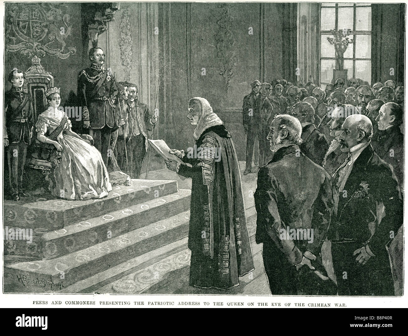 Les pairs et les communes présentant l'adresse patriotique à la reine à la veille de la guerre de Crimée Banque D'Images