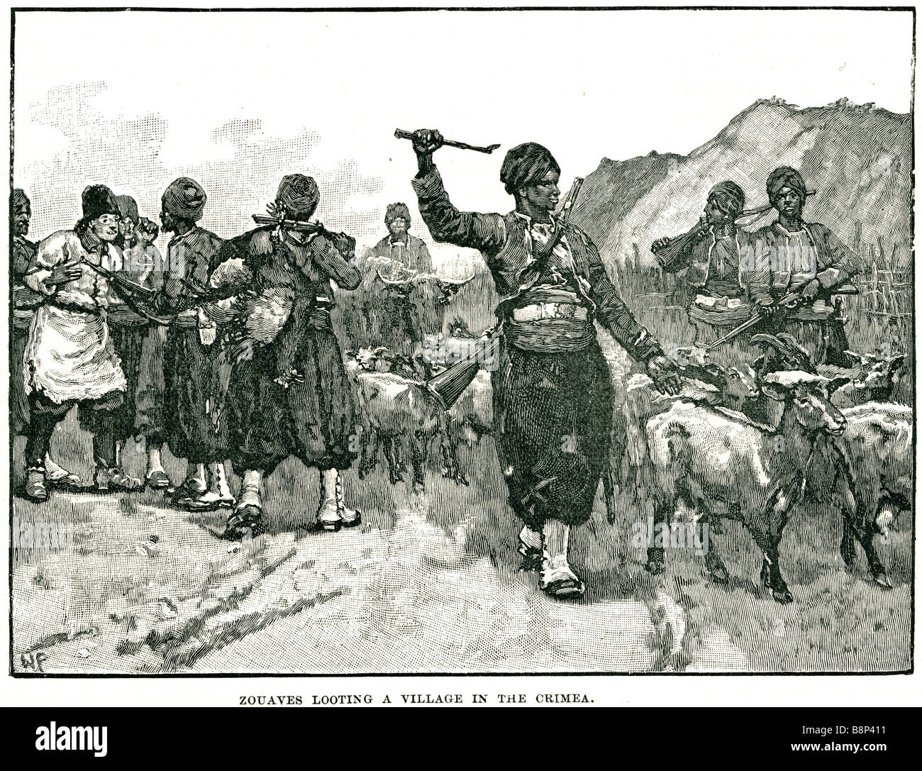 Pillage des zouaves un village de Crimée Guerre de Crimée régiments d'armée française Banque D'Images
