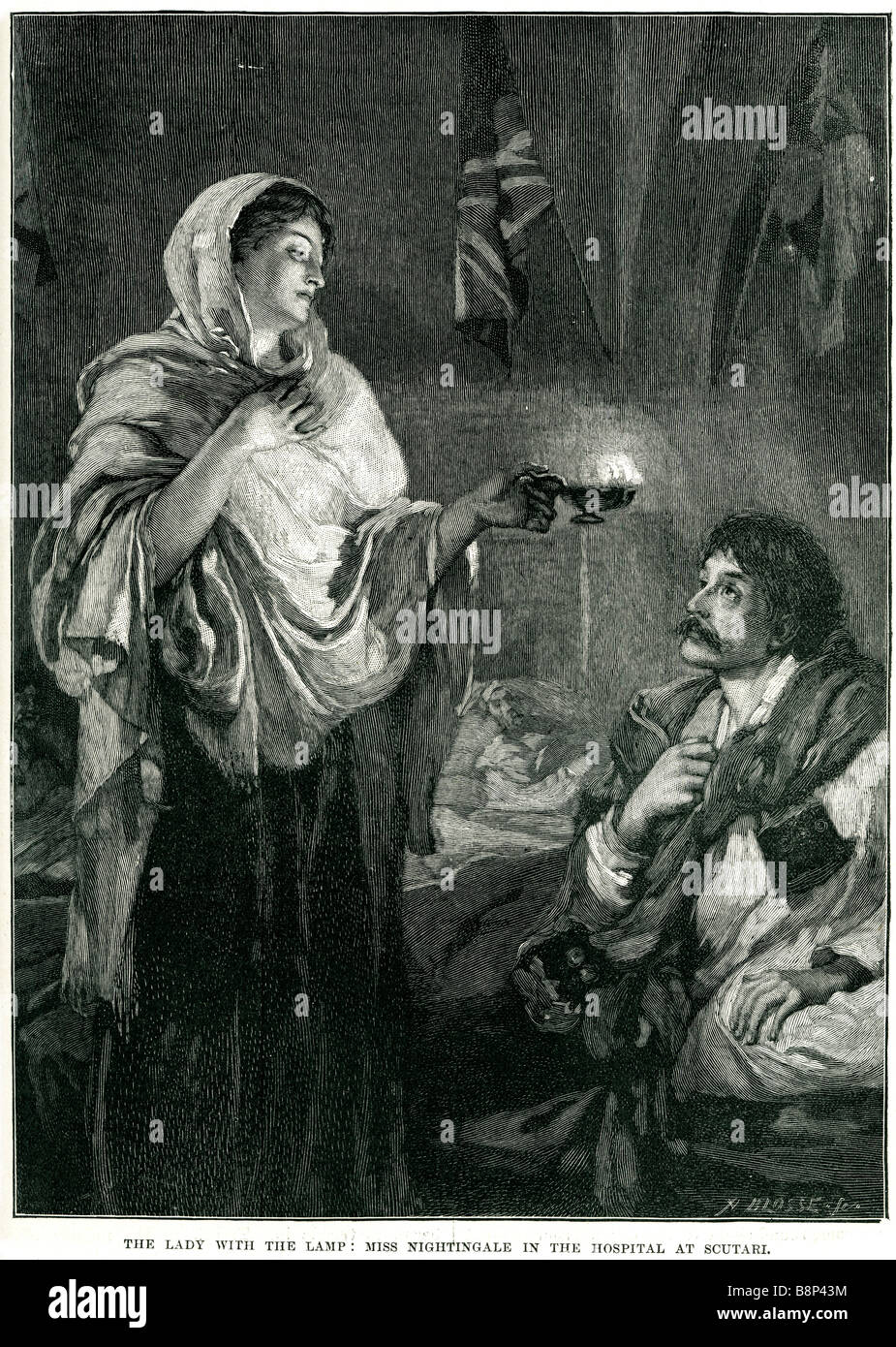 L'hôpital de Florence Nightingale à Scutari, dame avec l'infirmière a noté l'écrivain pionnier de la lampe de la guerre de Crimée statisticien Banque D'Images
