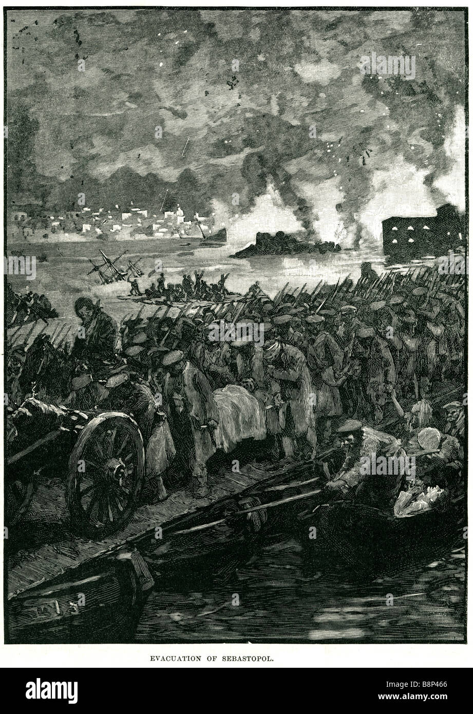 Siège de Sébastopol évacuation Guerre de Crimée 1855 troupes alliées batteries de canons de tranchées Banque D'Images