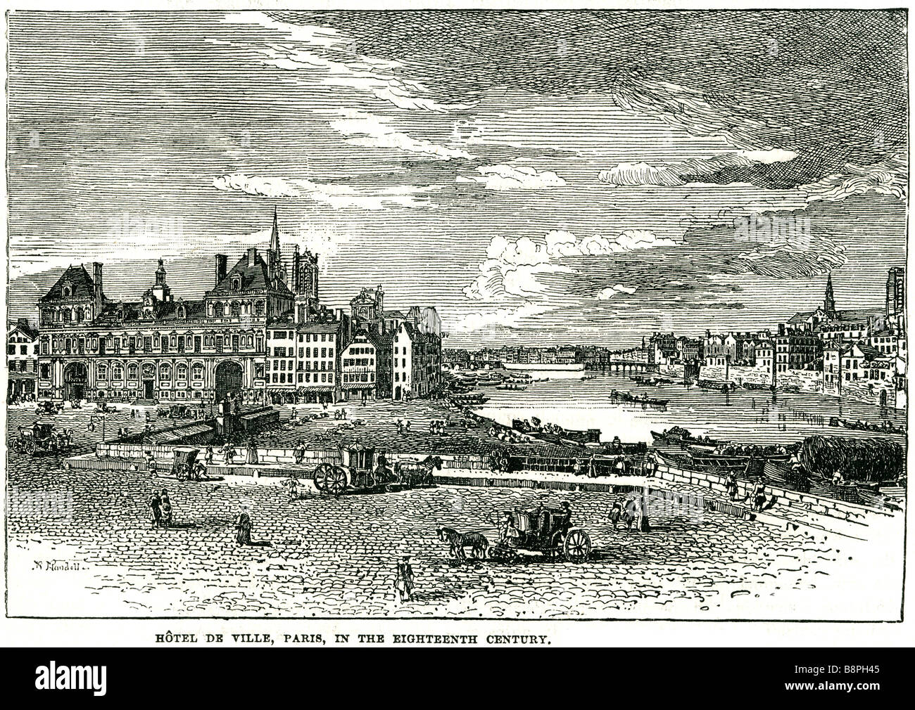 Hôtel de ville de paris dans le 19e siècle sqyare pavées summer city river l'Hôtel de Ville (Le Français pour 'Hôtel de Ville') à Paris, Banque D'Images