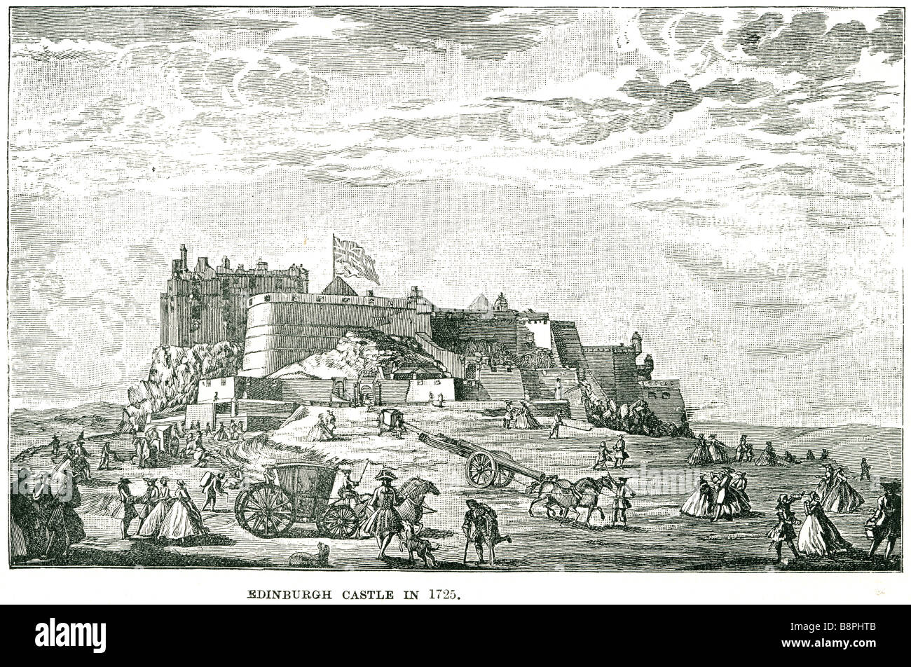 Le château d'Édimbourg en 1725 le château d'Édimbourg est une ancienne forteresse qui domine le ciel de la ville d'Edimbourg à partir de c Banque D'Images
