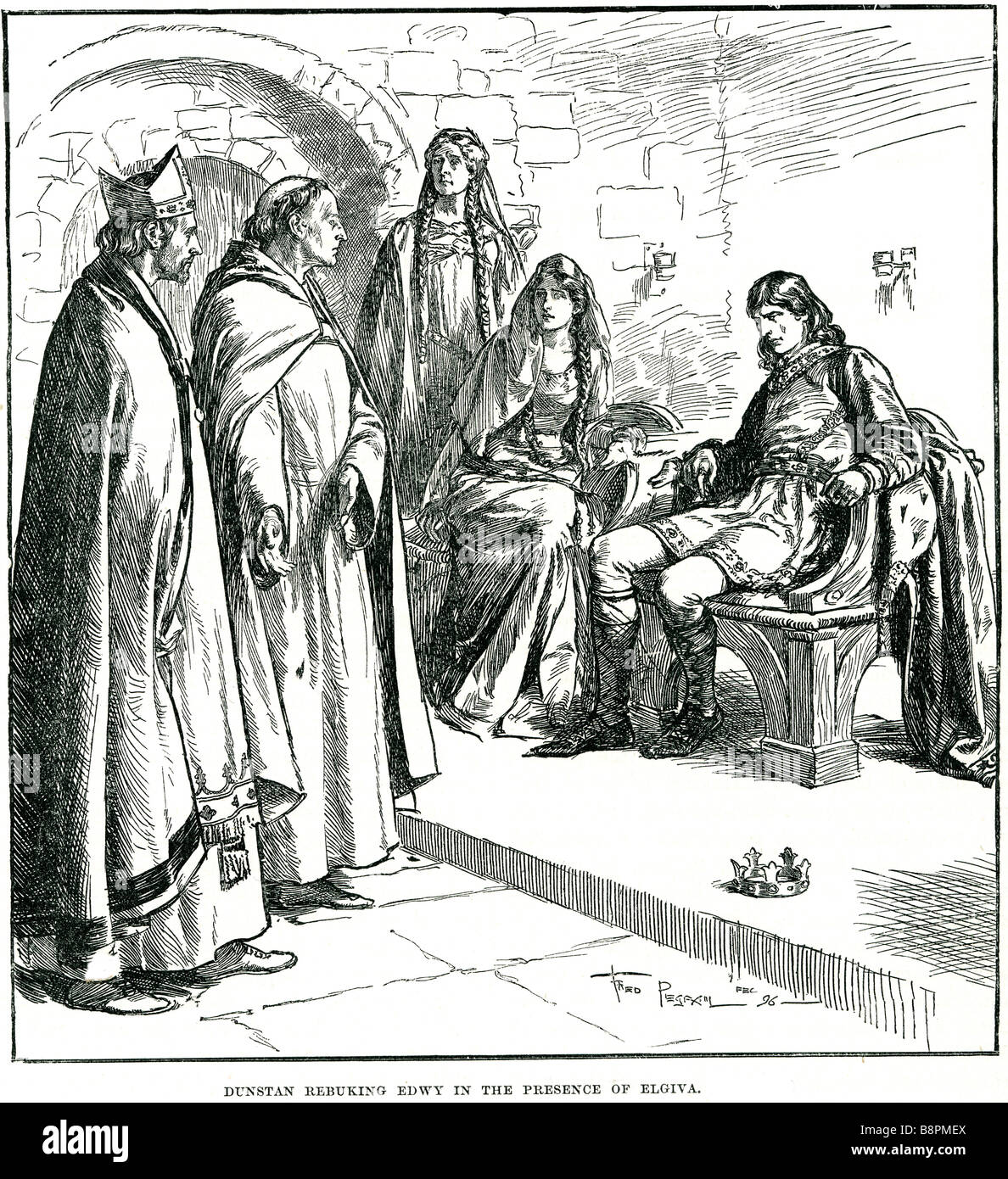 Dunstan réprimandant edwyn en présence de elgiva Dunstan (c.909-19 mai 988) était un abbé de Glastonbury, un évêque de Worcester, Banque D'Images
