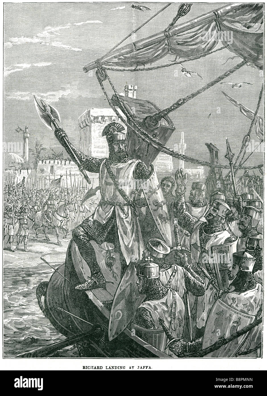 Richard l'atterrissage à Jaffa Richard I (8 septembre 1157 - 6 avril 1199) fut roi d'Angleterre à partir du 6 juillet 1189 jusqu'à sa mort en 119 Banque D'Images