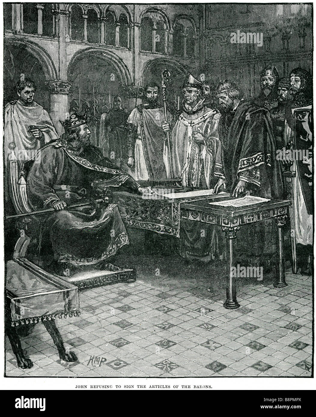 John refuse de signer l'article de l'abbé Jean (23 décembre 1166 - 19 octobre 1216), régna comme roi d'Angleterre à partir de 6 A Banque D'Images