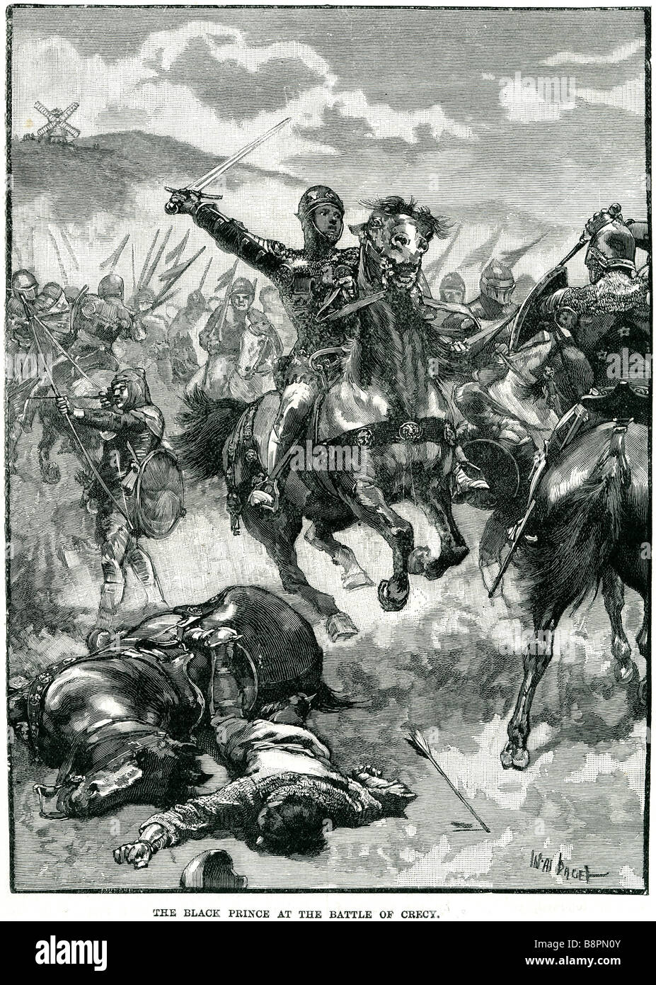 Le prince noir à la bataille de Crécy Edward, prince de Galles (15 juin 1330 - 8 juin 1376) s'appelait Edouard de Woodstock en h Banque D'Images