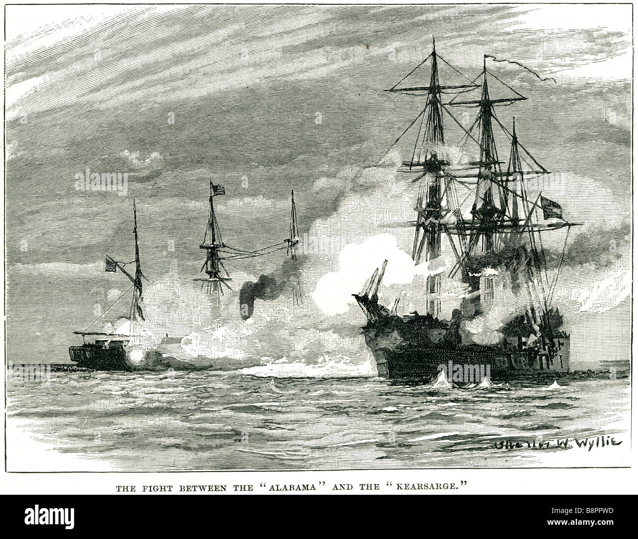 Lutte entre CSS Alabama USS Kearsarge 1864 Guerre civile américaine-Mohican class corvette de guerre Banque D'Images