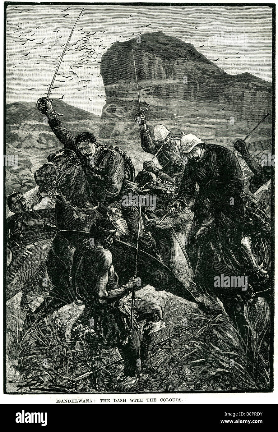 Bataille d'Isandlwana 1879 Le tableau de bord avec les couleurs Anglo-Zulu War British Empire Zoulou Kingdom Banque D'Images