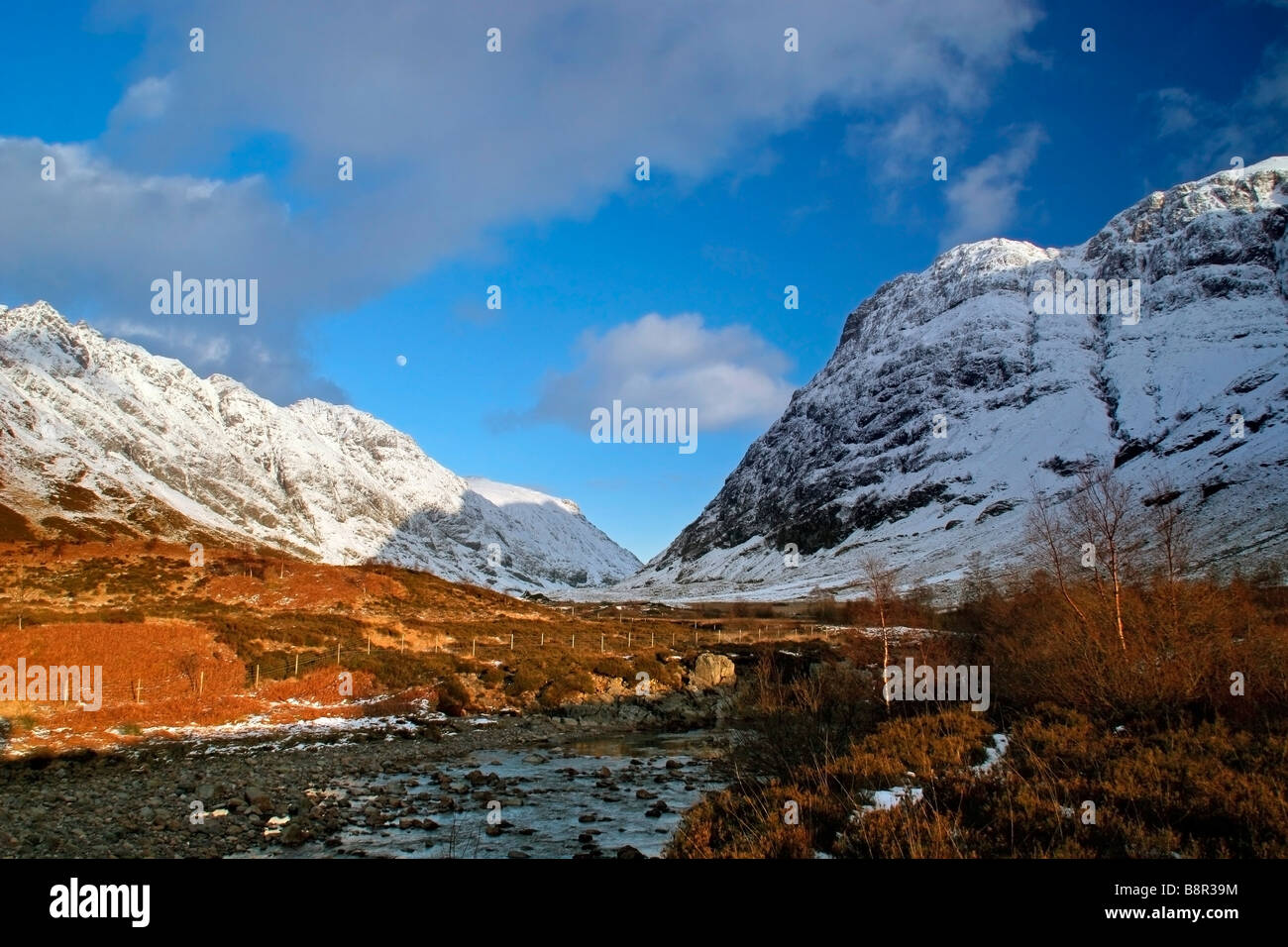 Soirée d'hiver à Glen Coe, Highlands, Scotland Banque D'Images