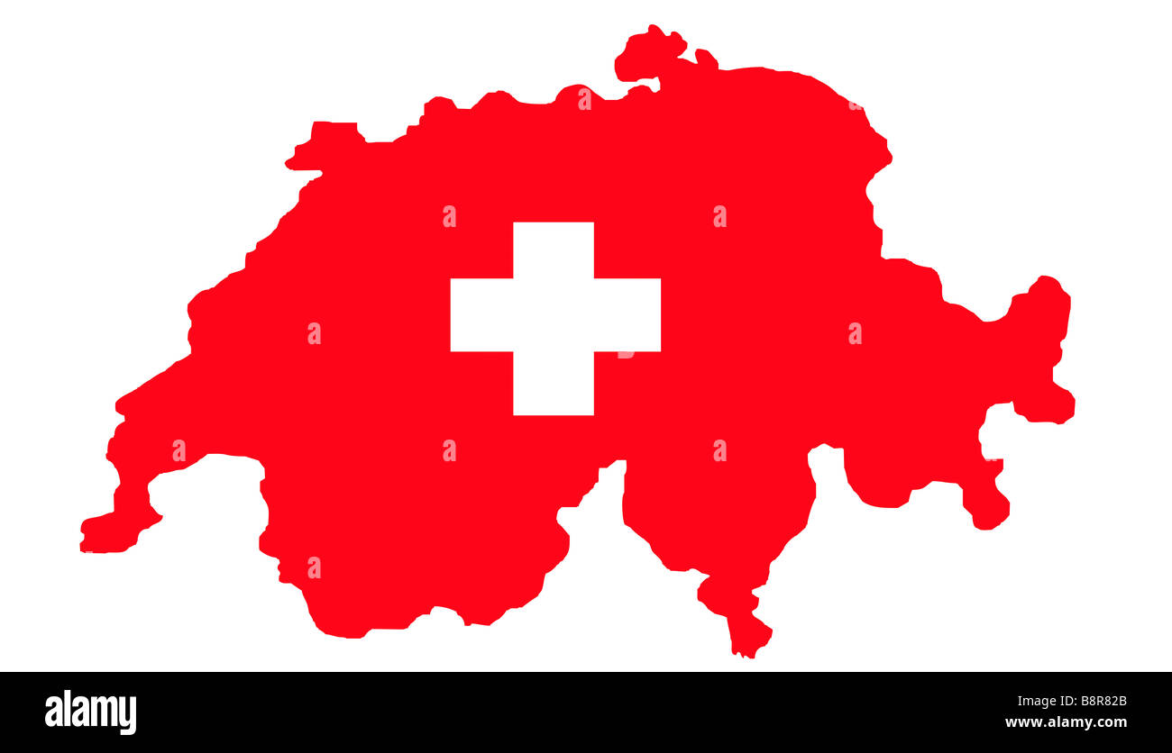 La Suisse carte et drapeau isolé sur fond blanc avec clipping path Banque D'Images