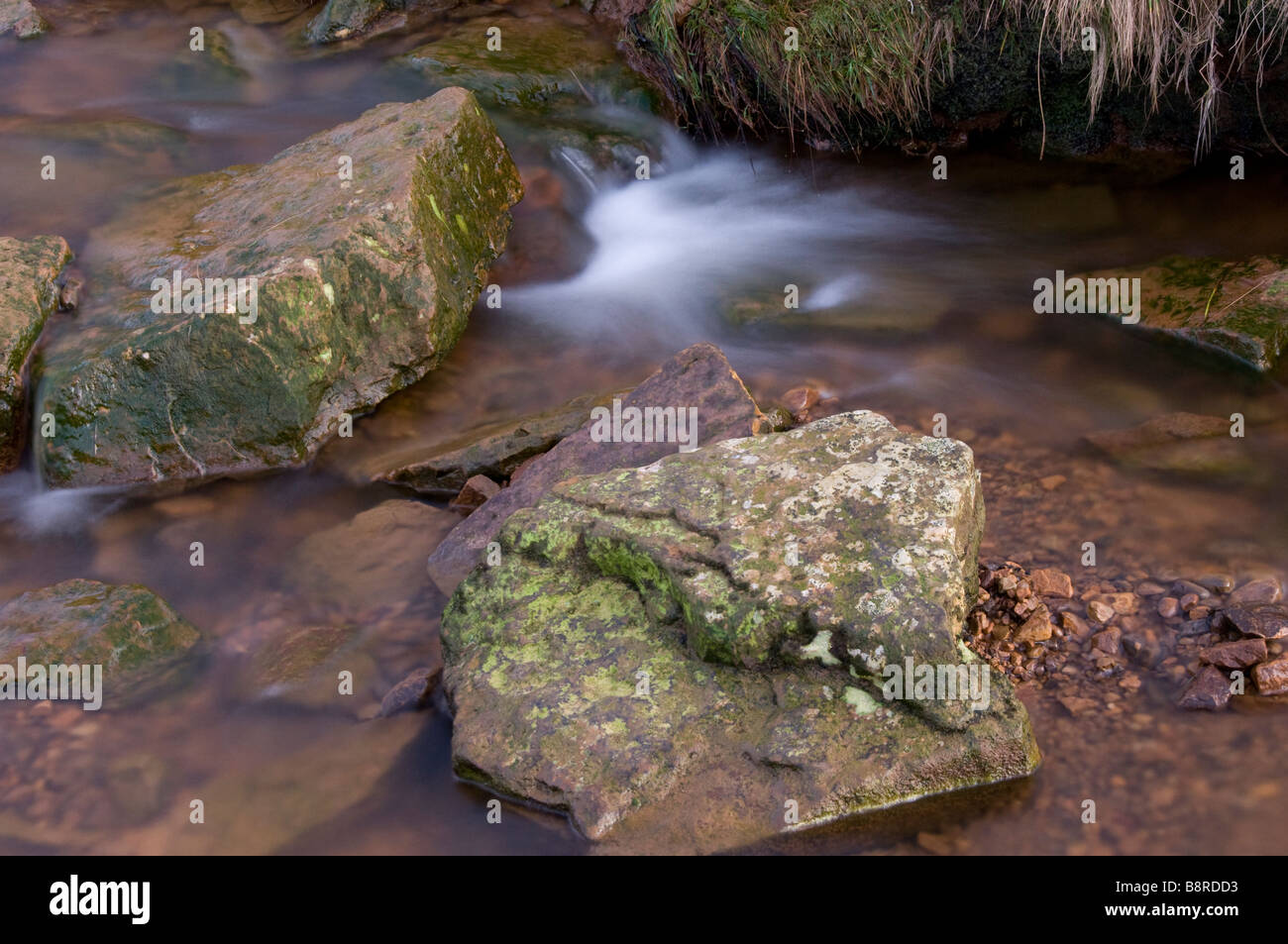 Une longue exposition montrant l'eau qui coule dans un ruisseau Banque D'Images