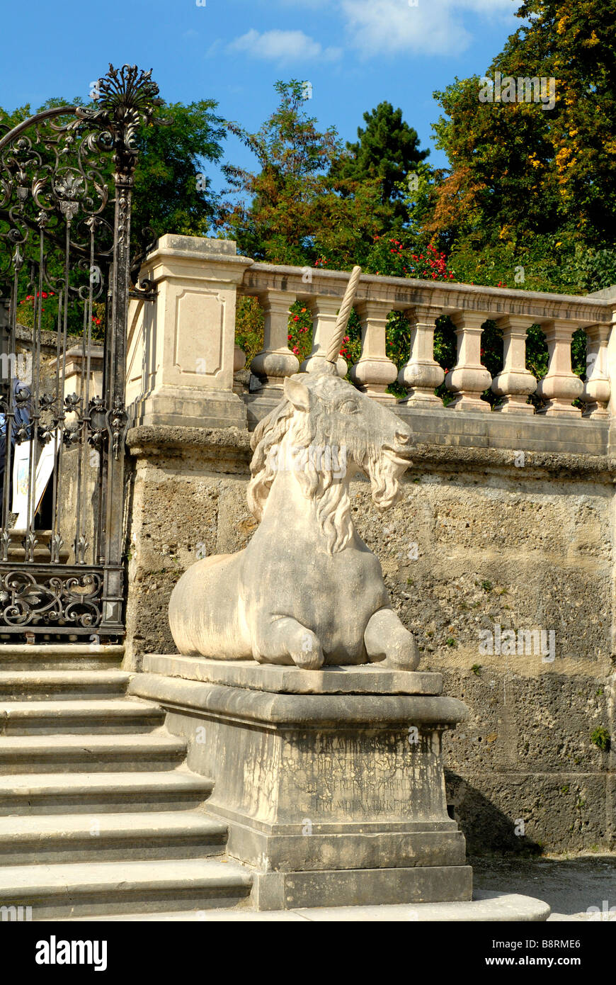 L'Unicorn escalier dans le jardins de Mirabell et du Schloss Mirabell dans le centre de Salzbourg en Autriche Banque D'Images