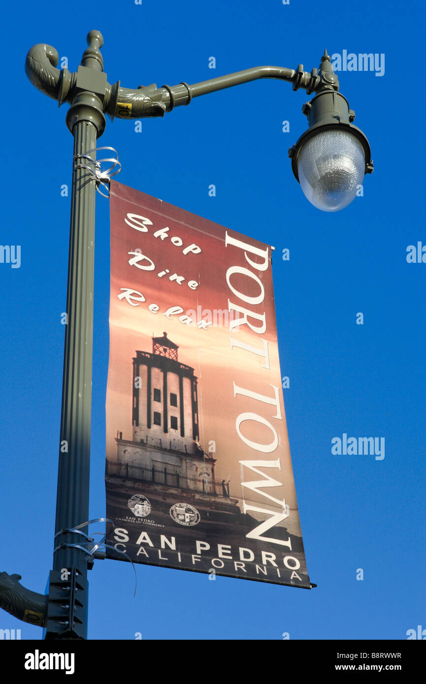 Plaque de rue dans la vieille ville, San Pedro, Los Angeles, Californie, USA Banque D'Images