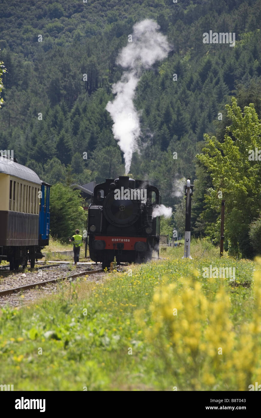 Moteur à vapeur, le train a vapeur des Cévennes, France, Languedoc-Roussillon, Cvennes, Saint-Jean-du-Gard Banque D'Images