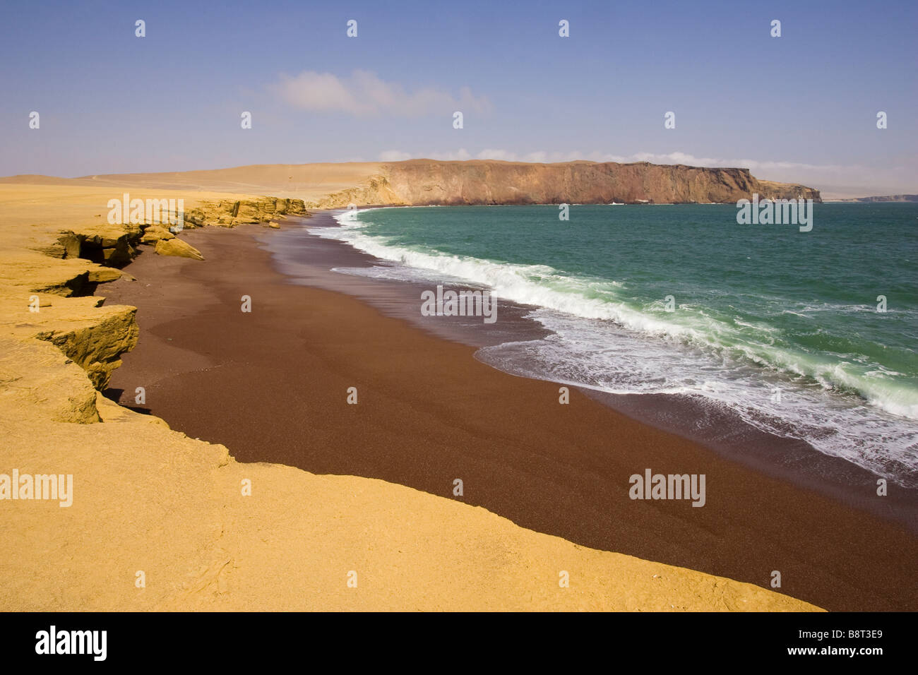 Plage de sable pourpre dans le Parc National de Paracas, Pérou Banque D'Images